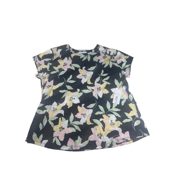 Liz Claiborne Blouse Women's Floral Print Short-Sleeve Top Black Size XL Tee NWT - Picture 3 of 8